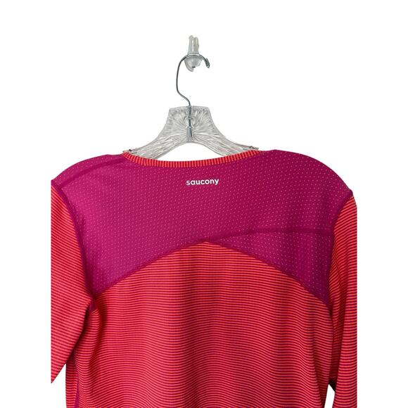 Saucony Pink Purple Striped Long Sleeve Cuffins Workout Running Shirt - Picture 10 of 15